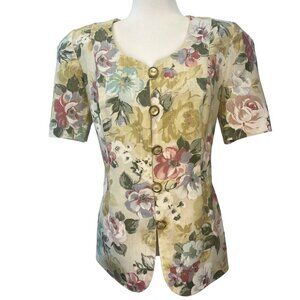 Leslie Faye Jacket Blouse Vintage 80s 90s Floral Ladies Size Med Victorian